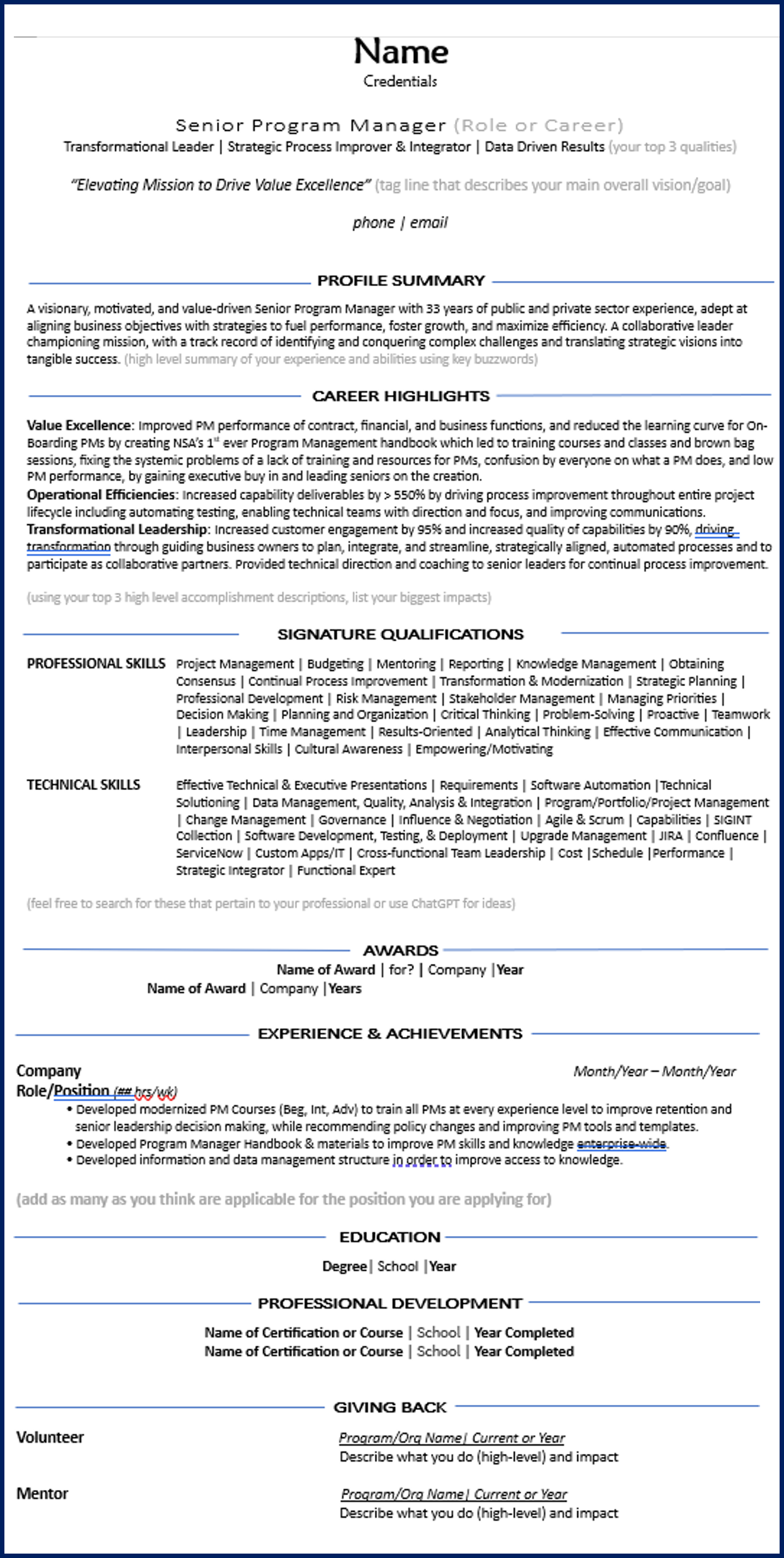 Professional Mid-Career Template